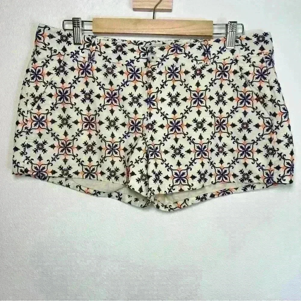 Lucky Brand Women’s Blue and Bright Orange Embroidered Cotton Shorts Size 30